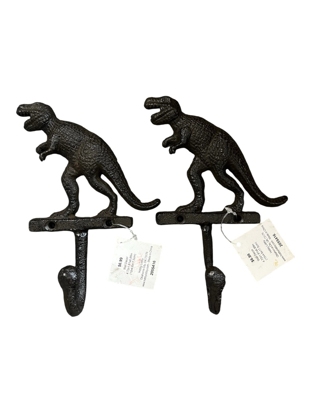 Hobby Lobby Black Dinosaur T-Rex Wall Hooks - Set of 2